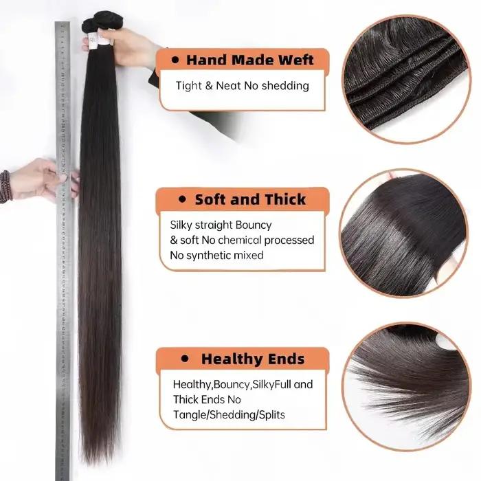 Extensions de cheveux humains brésiliens vierges non traités, lisses comme des baguettes, 28 28 30 p