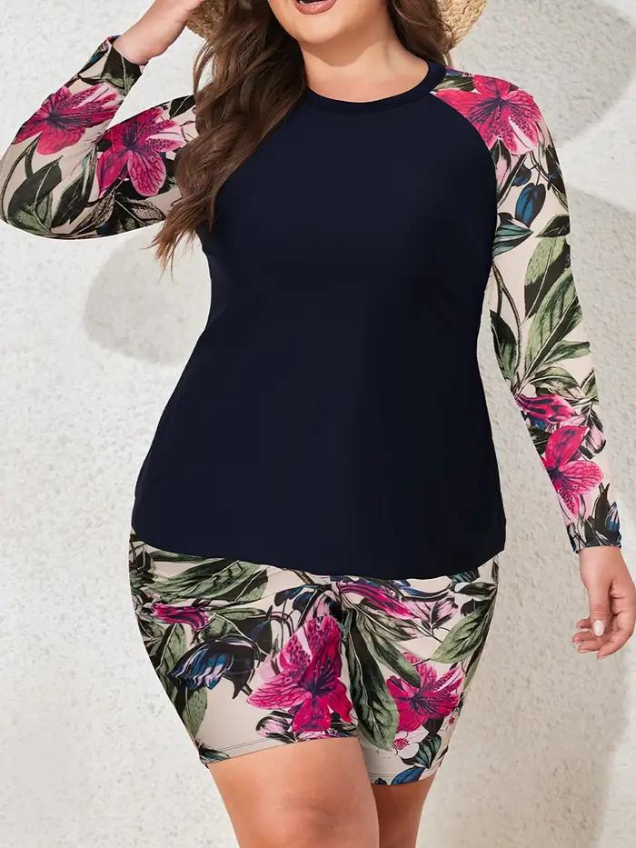 Maillot de bain 2 pièces grande taille manches longues femme - Tenue surf plage 2026
