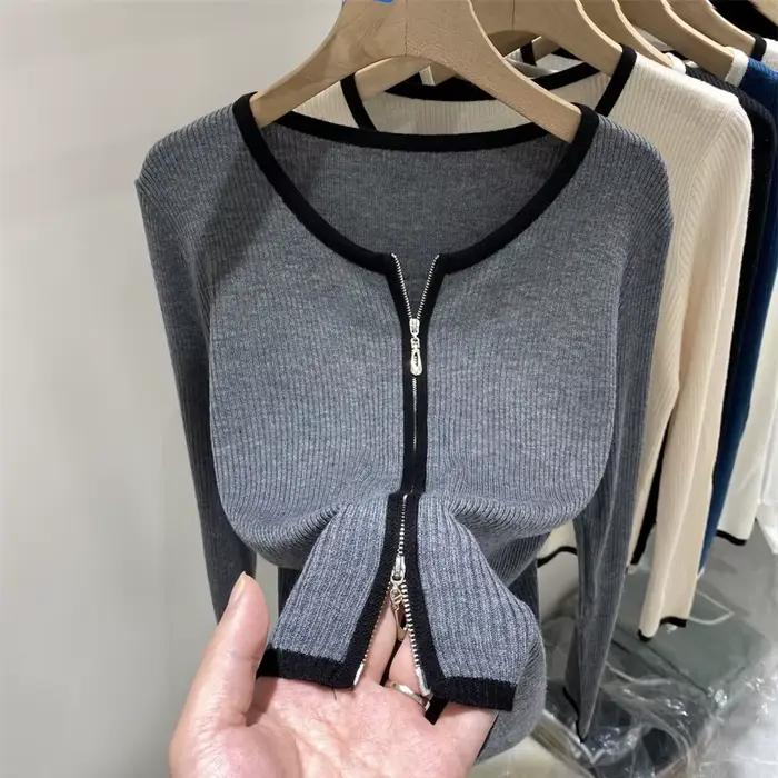 Pull tricoté femmes Cardigans nouveau à manches longues col rond blanc tricot pull Cardigan haut pou
