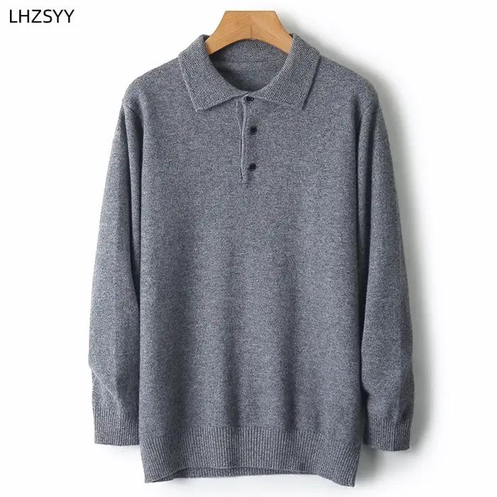 LHZSYY 100% laine mérinos Cardigans chauds hommes revers pull à manches longues col POLO chandails h