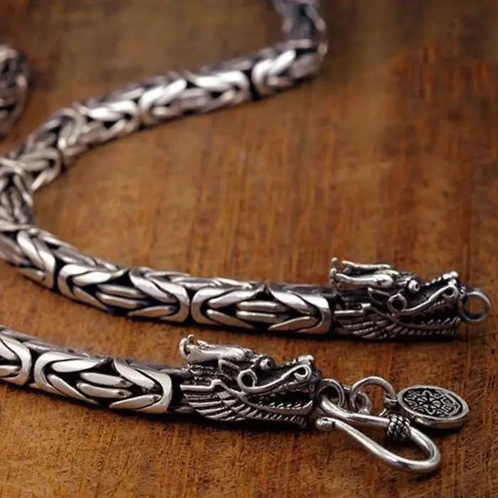 Collier Noble en argent Sterling rétro pour hommes et femmes, classique, 8MM, rchain dragon, 60cm, b