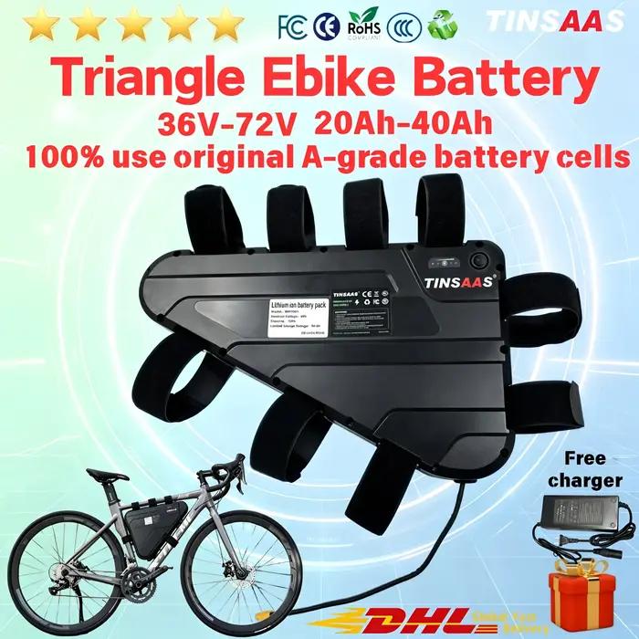 Batterie triangulaire pour vélo électrique 36V 48V 52V 60V 72V cellules 21700 pour cyclisme longue distance moteurs 250W 3000W occasion sportive voyage quotidien