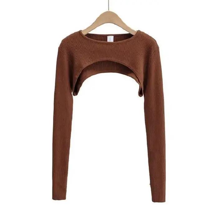 T-shirt tricoté à manches longues pour femmes, vêtements esthétiques Y2k, col rond, noir et blanc, S