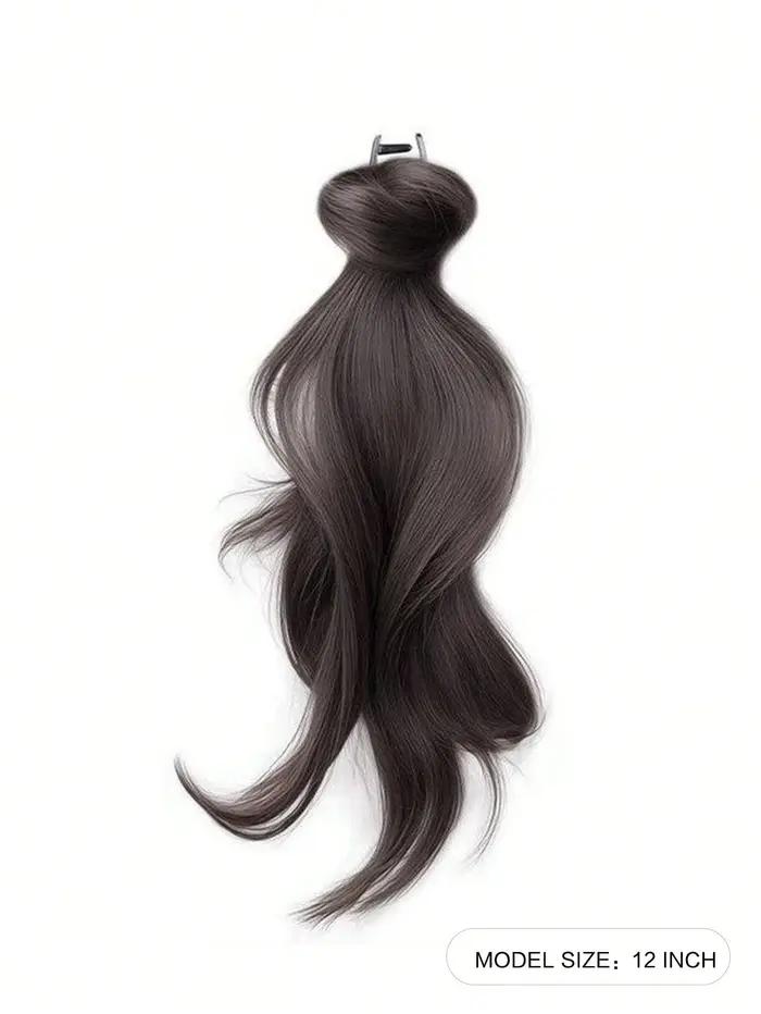 Perruque synthétique de 12 pouces, longue et droite, avec clip, extensions de cheveux en queue de ch
