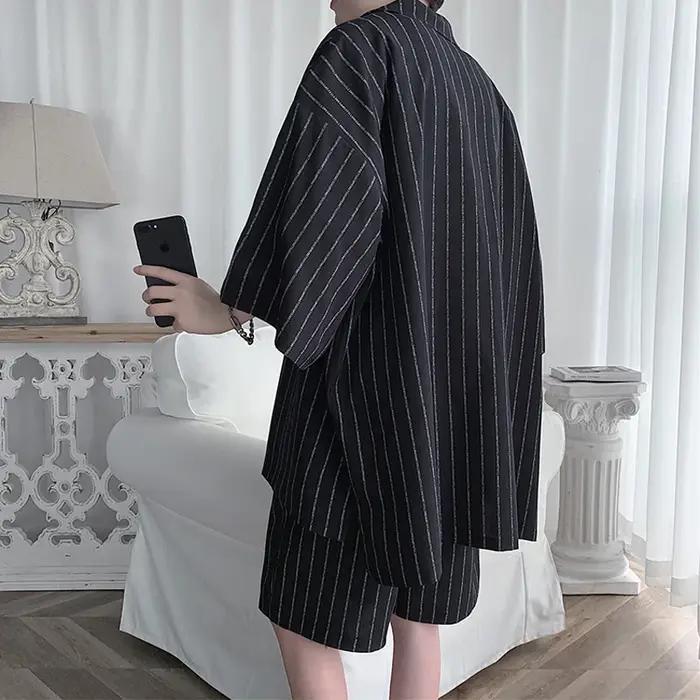 Veste et short de survêtement de Style coréen pour hommes, ensemble 2 pièces, costume de sport à ray