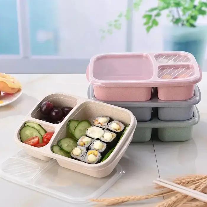 Boîte à déjeuner en paille de blé, boîte à Bento Portable avec compartiment, boîte à Bento de pique-