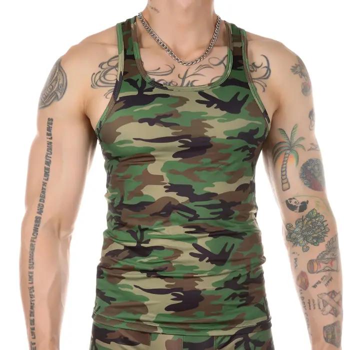 Gilet musculaire homme sans manches vêtement fitness camouflage musculation gymnase occasion sportive