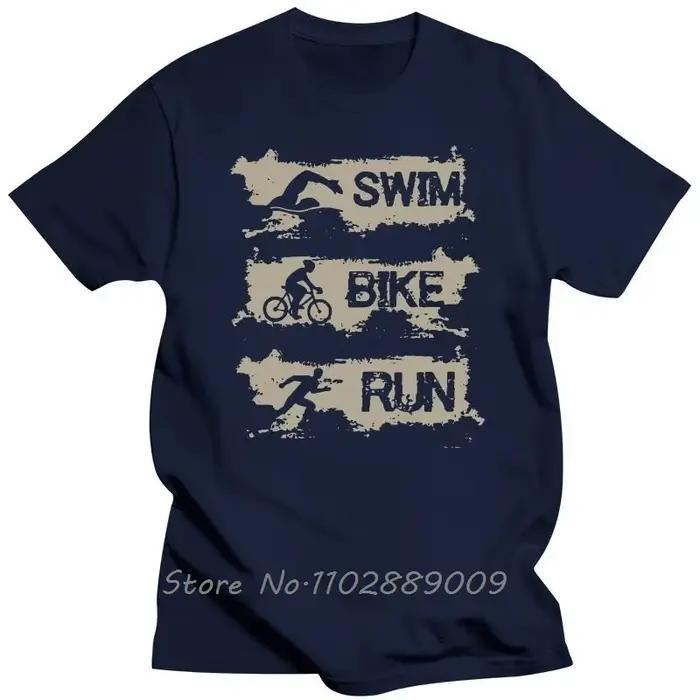 T-Shirt de triathlon en coton pour homme et femme, design streetwear, natation, vélo, course à pied, cadeau d'anniversaire pour les amoureux du fitness
