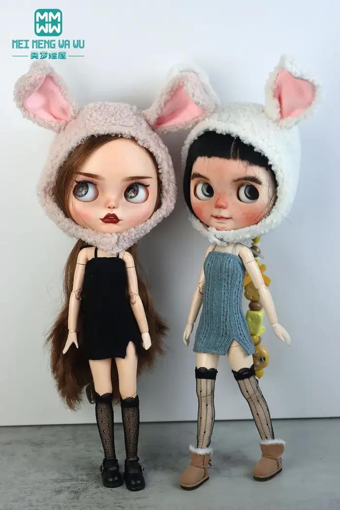 Vêtements de poupée Blyth, 1 pièce, oreilles de lapin, chapeau en peluche multicolore pour Blyth, Az