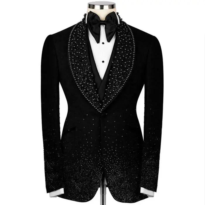 Costumes pour hommes personnalisés avec strass, ensembles 2 pièces, blazer de bal pour homme à rever