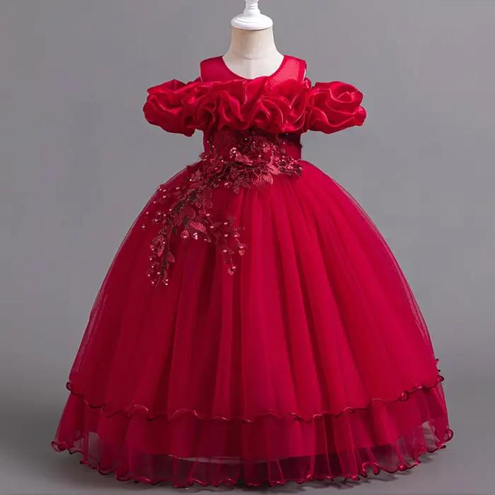 Robes de demoiselle d'honneur en tulle pour filles, robes de princesse, nœud de fille, costume de No