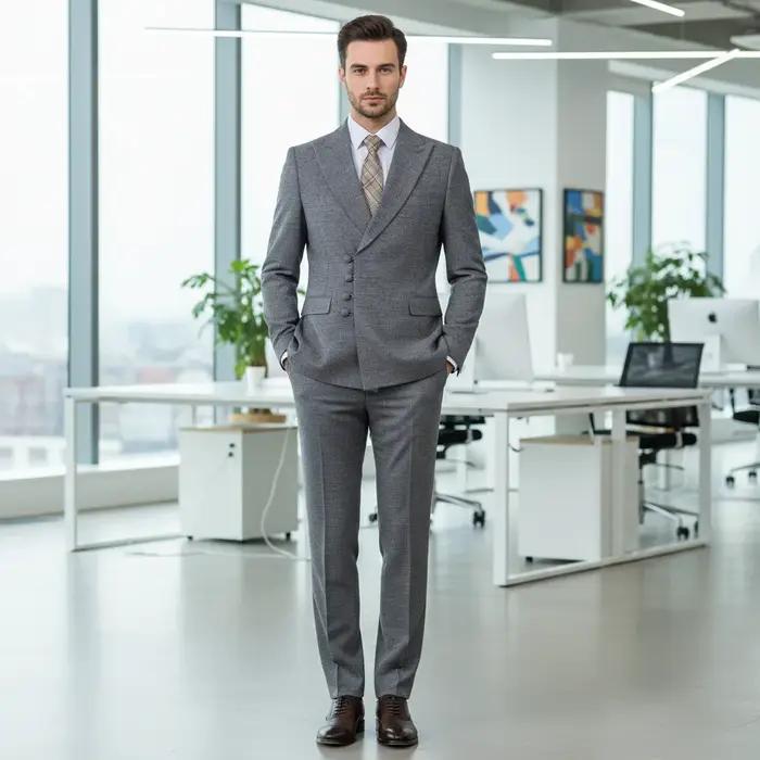Costume homme élégant ST Cassy pour mariage, gris, coupe ajustée, double boutonnage, plusieurs bouto