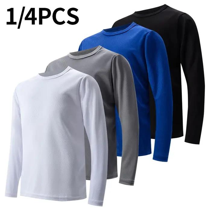 T-shirt à manches longues et col rond pour enfants, couleur unie, sport, séchage rapide, pour garçon