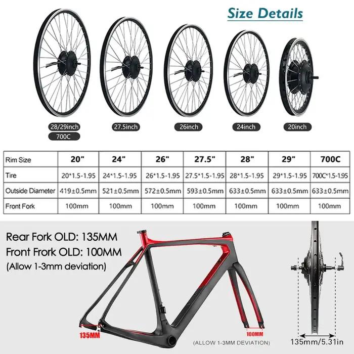 Moteur de moyeu de vélo électrique 36V 48V 250W 350W 500W 1500W 2000W 20 24 26 27.5 28 29 pouces 700C roue avant arrière pour cyclistes performances randonnées offrir cadeau