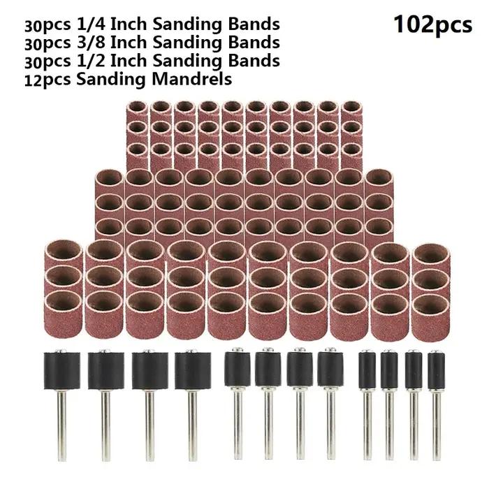 CMCP 102/132 pièces jeu de tambours de ponçage 1/4 3/8 1/2 pouces bandes de ponçage avec mandrins de