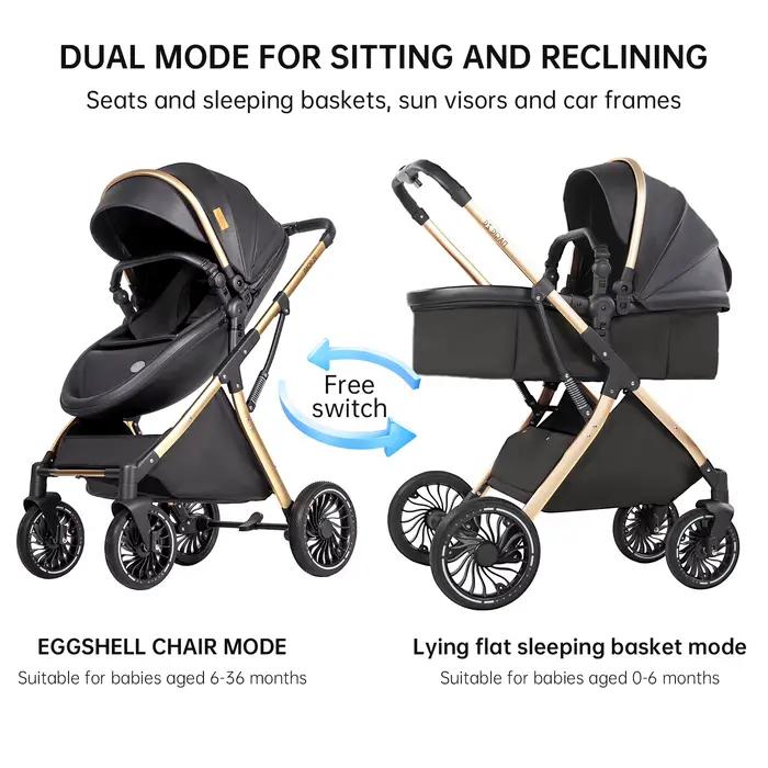 Poussette Bébé Nacelle Coque Œuf 3 en 1 Design Cocoon Type Utérus Convertible en Nacelle Plate Posit