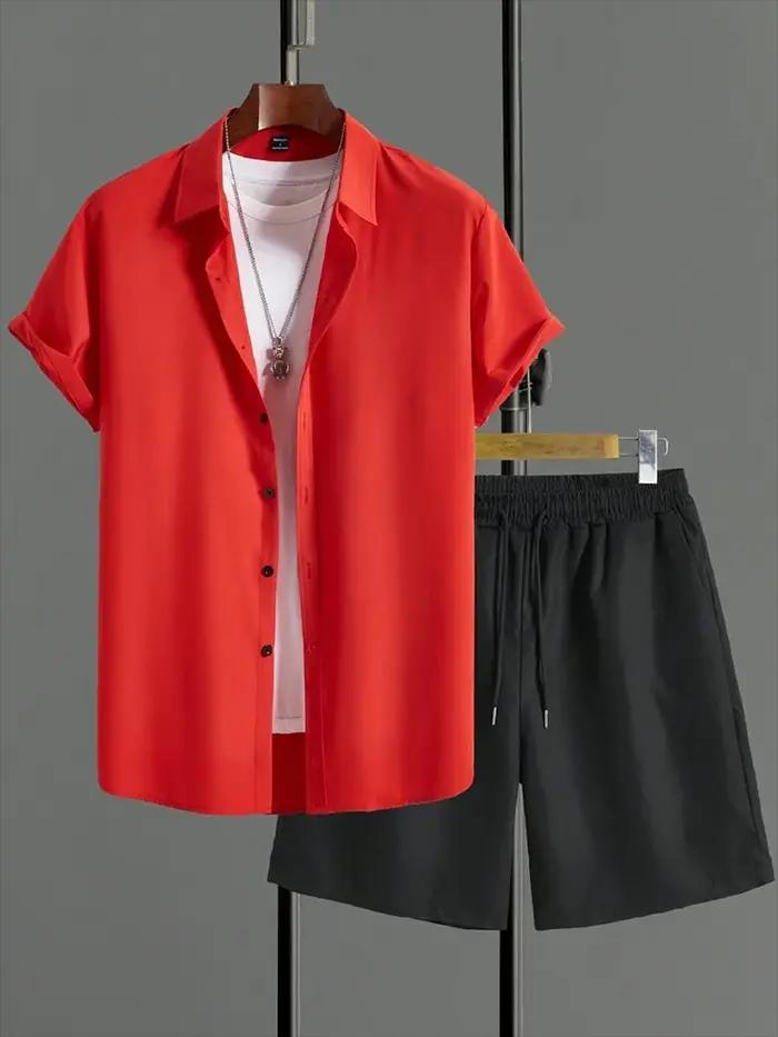 2025 nouveaux hommes à manches courtes chemise hawaïenne ensemble de sport été tous les jours hommes