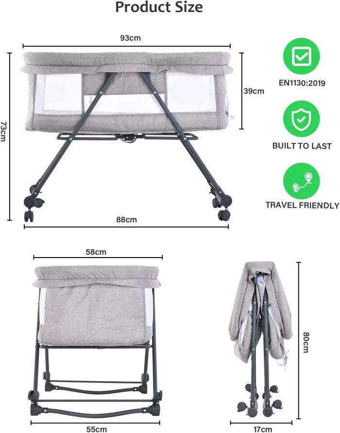 Berceau pliant 2 en 1 et couffin à bascule - Couffin pour nouveau-né réglable et portable