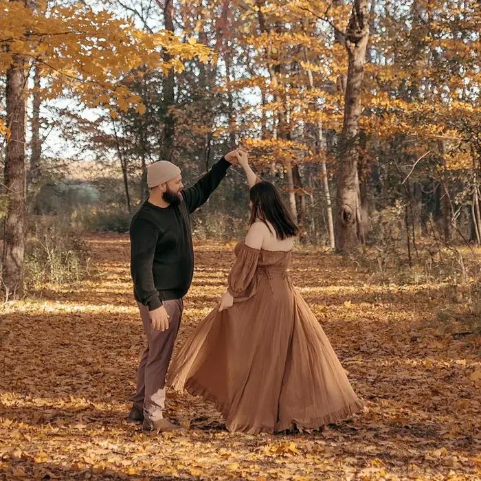 Robe de grossesse bohème pour séance Photo, en lin doux, en coton, épaules dénudées, bord plissé, ro