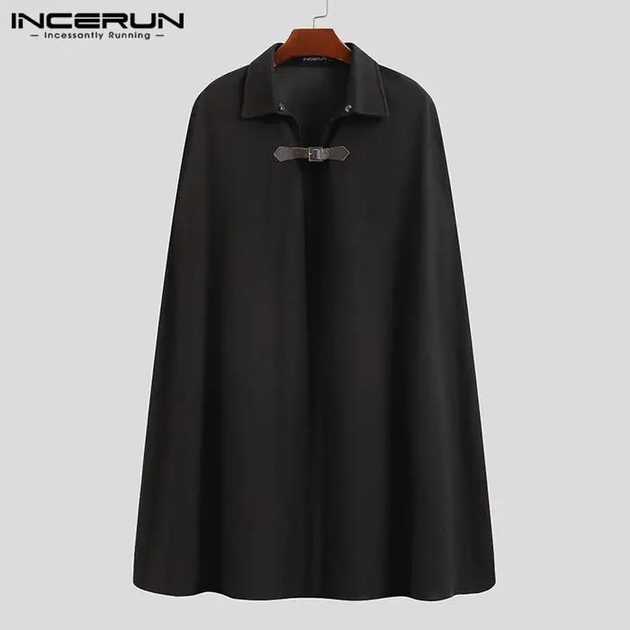 INCERUN mode hommes Cape manteaux revers couleur unie un bouton Cape Trench Streetwear 2023 décontra