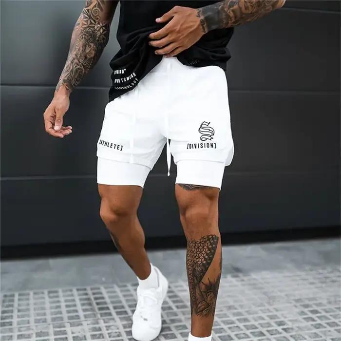 2025 nouveau 2 en 1 Sport course décontracté respirant Shorts hommes Double pont Jogging séchage rap