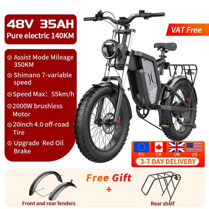EKX X20 vélo électrique montagne cyclomoteur Ebike 20 pouces gros pneu 2000W 48V 35AH hommes route E