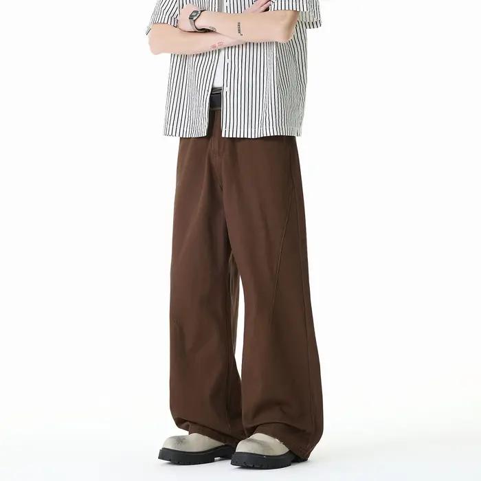 Jean en coton pour homme tendance printemps 2026, coupe large décontractée, longueur au sol, pantalo