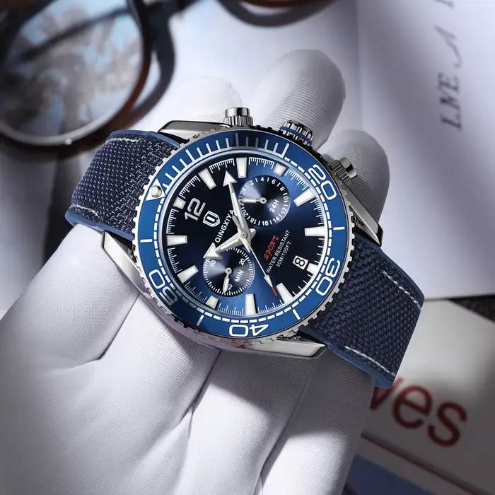 QINGXIYA mode chronographe montre à Quartz hommes bracelet en Silicone étanche calendrier 24 heures