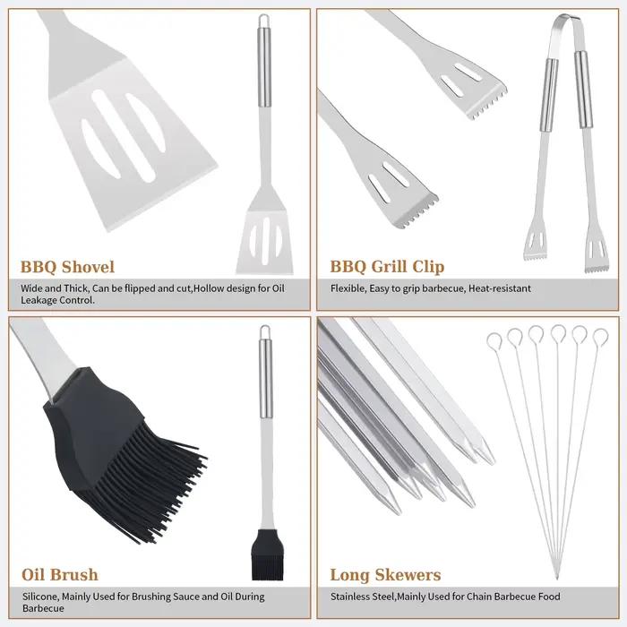 Ensemble de grillades en acier inoxydable pour l'extérieur, ustensiles de cuisine, accessoires de gr
