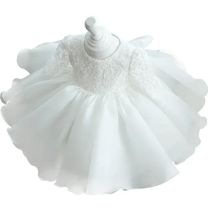 Robe blanche à sequins pour bébé fille, vêtements à manches longues, robe de baptême pour nouveau-né