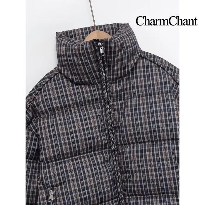 CharmChant col montant Plaid doudoune pour femmes hiver 2025 rembourrage manteau femme nouveau en ma