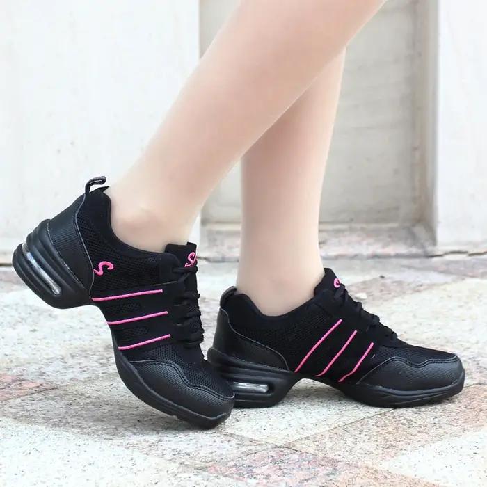Chaussures de danse modernes pour filles, baskets de Jazz en maille tricotée à coussin d'air élastiq