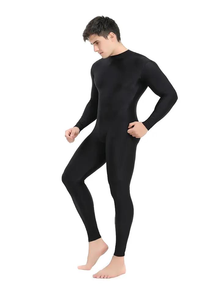 Speerise hommes noir col roulé Spandex à manches longues Unitard unisexe pleine longueur Ballet body