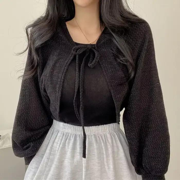 Cardigan Blanc Fin à Lacets pour Femme, Tricot d'Été, Protection Solaire, Mode Coréenne, Manches Lan