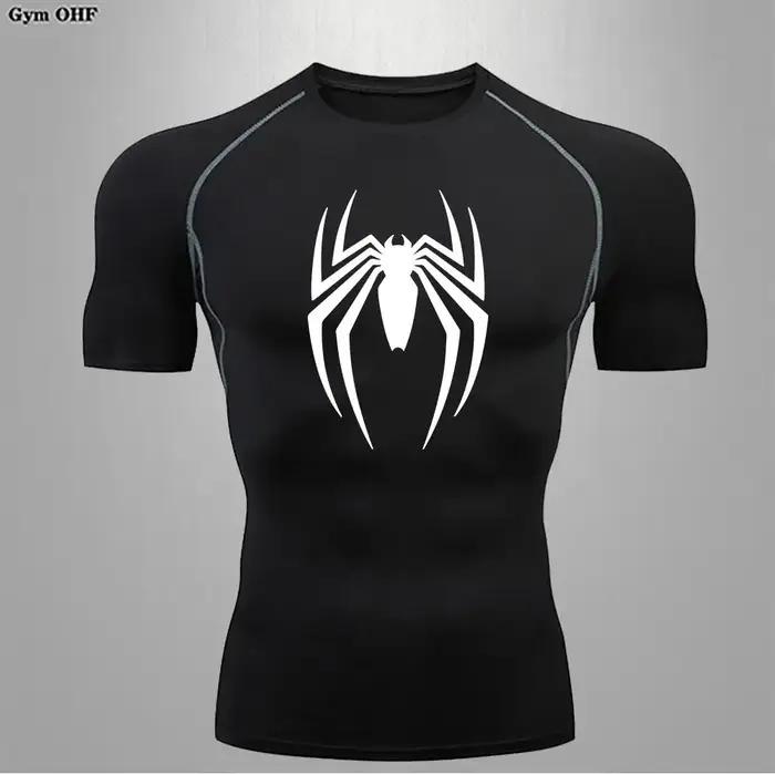 Spider hommes sport Rashgard manches courtes t-shirt imprimé Compression hommes chemise de course MM