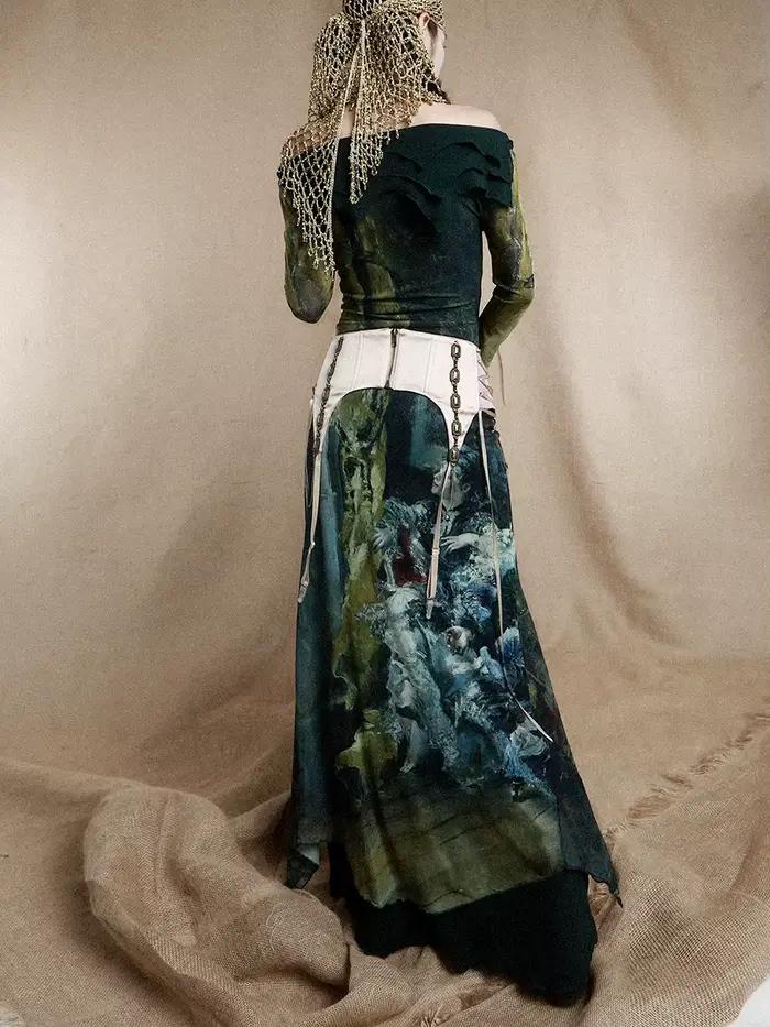 REDDACHIC-Ensemble de Robe Longue Cincher pour Femme, Imprimé Esthétique, Robe une Pièce, Porte-Jarr