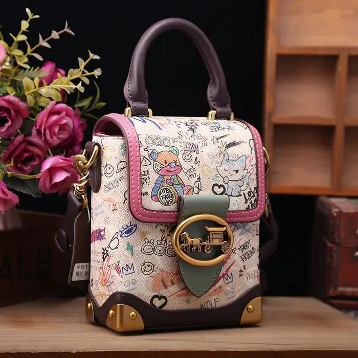 Sac à poignée supérieure Graffiti de grande capacité, sacs à bandoulière simples pour femmes, petit