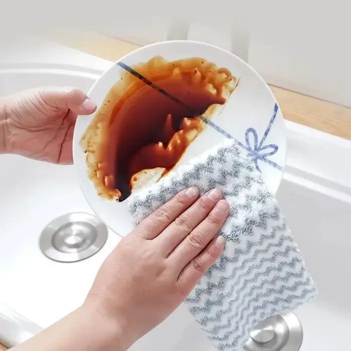 Lingettes de cuisine en velours de corail, 20 pièces, Design ondulé, lingettes absorbantes épaisses