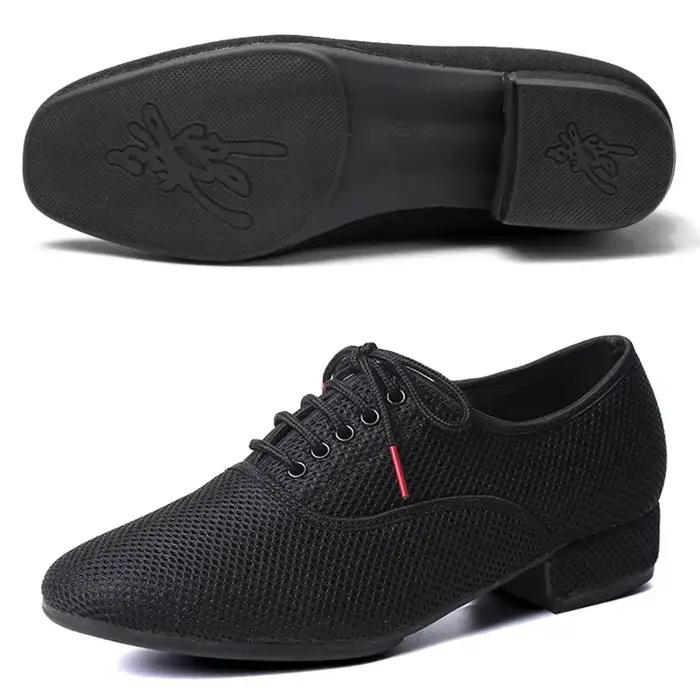 Chaussures de danse latine pour hommes, Salsa Jazz, salle de bal, Tango moderne, maille noire, semel