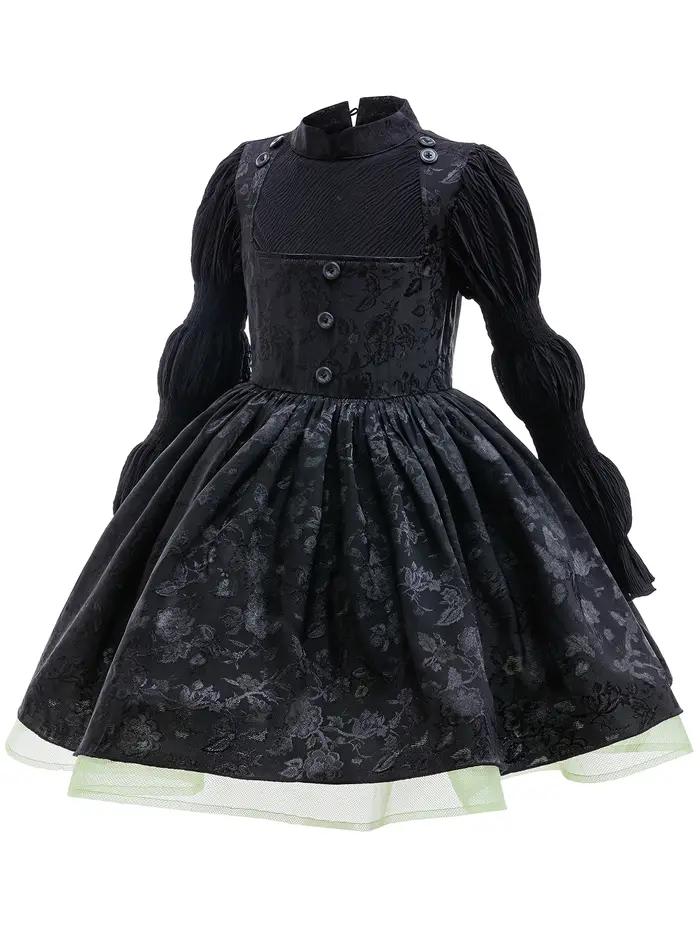 Costume de sorcière maléfique magique pour fille, robe moelleuse en maille noire, style gothique, Co