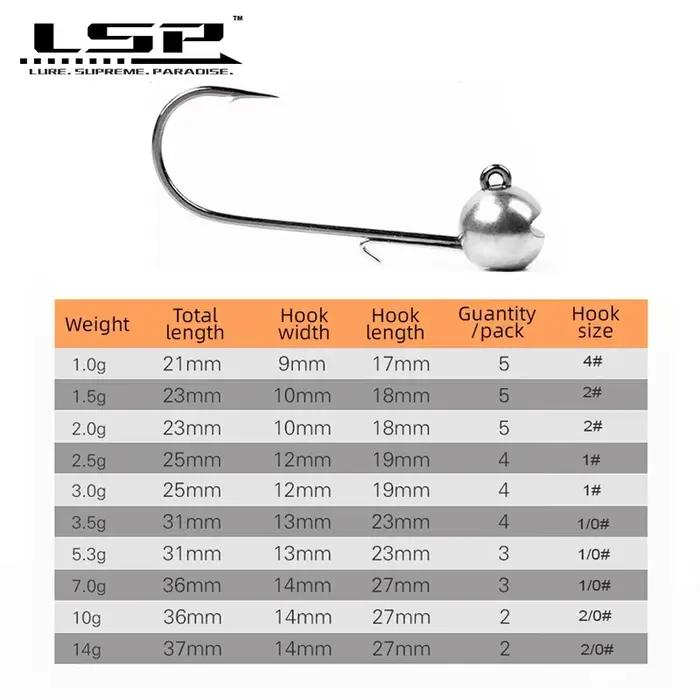 LSP jig head crochet de pêche 1g 1.5g 2g 2.5g 3g 3.5g 5.3g 7g 10g 14g hameçon barbelé matériel de pê