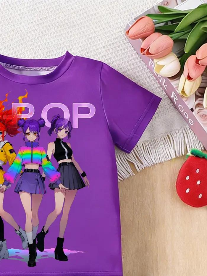 Ensemble décontracté d'été pour filles, 2 pièces, imprimé K-POP Anime, t-shirt à manches courtes et