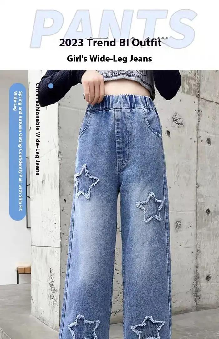 Pantalon en jean à jambes larges pour filles, Style d'automne, pantalon à jambes droites, coupe ampl