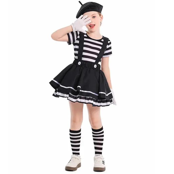 Costume de clown mime pour filles, tenue amusante pour spectacles, festivals, célébrations et théâtr