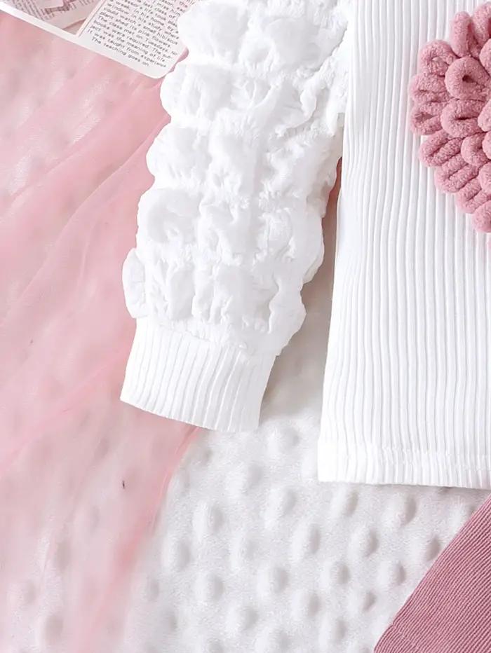 Ensemble 2 pièces d'hiver pour filles de 0 à 3 ans, manches à bulles confortables, douces et mignonn