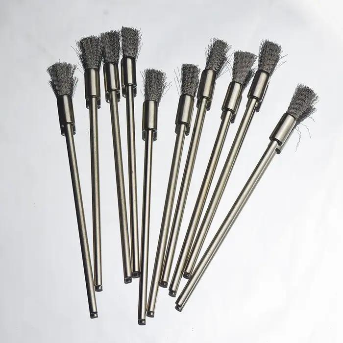 Embout de fil d'acier inoxydable, brosse en forme de stylo, tige d'extension de rayures en poils, ti
