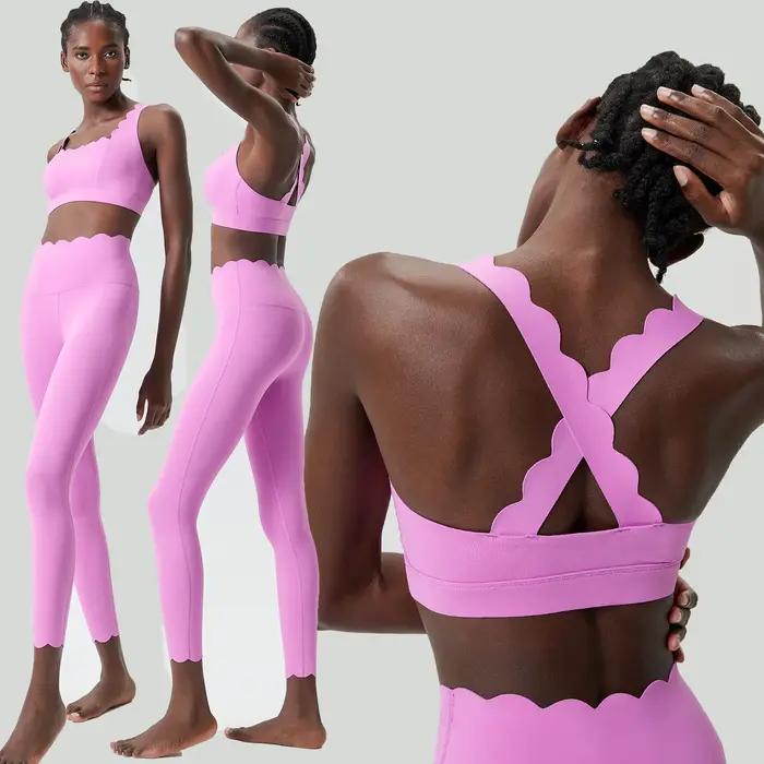 Costume de gymnastique deux pièces pour femmes, couleur unie, ensemble de Yoga, Fitness, Super Stret