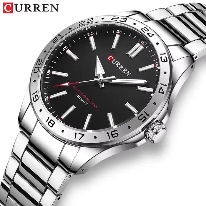 CURREN 8452 hommes montre à Quartz Simple mode loisirs affaires horloge noir argenté bracelet en aci