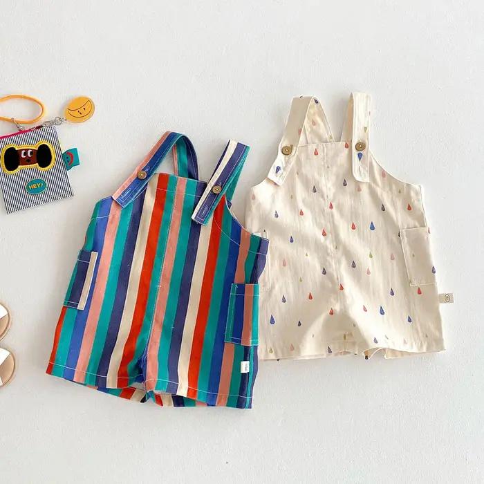 Vêtements de printemps unisexes pour enfants, salopette à la mode, combinaisons à pois rayés, costum