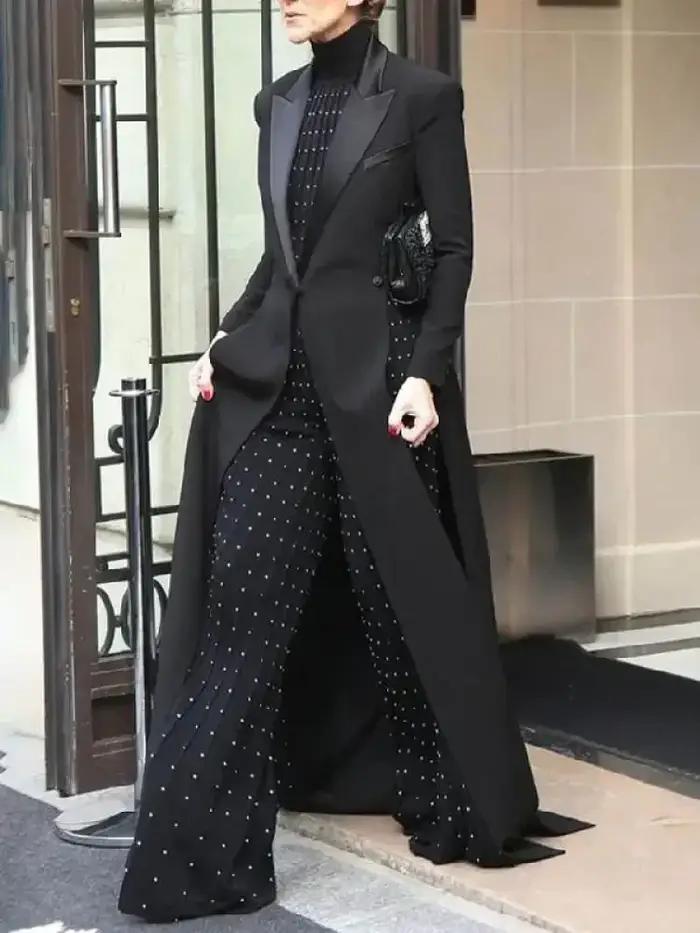 Missuoo – manteau Blazer Extra-long noir pour femme, col en v, manches longues, fendu sur le côté, v